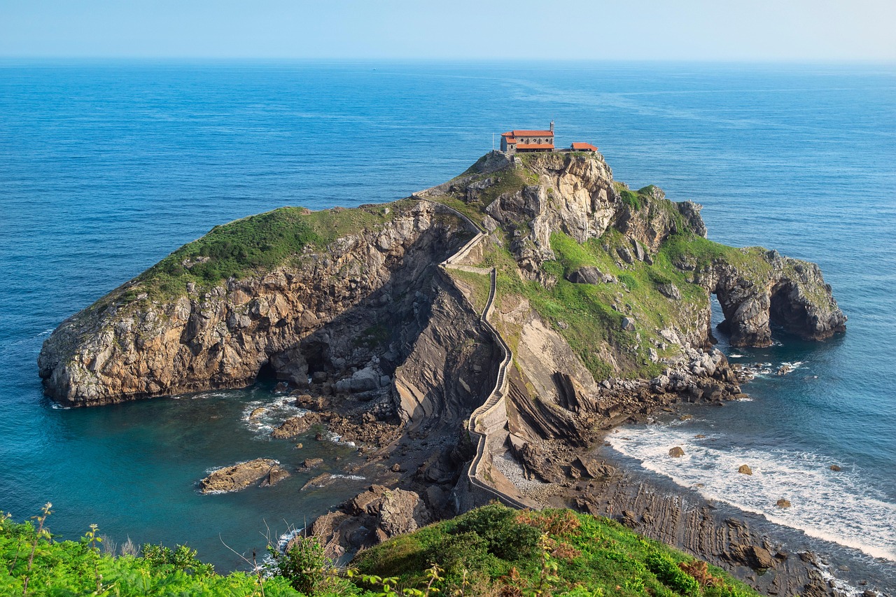 landscape, sea, cliff, islet, hermitage, ladder, stone, nature, waves, darling, bilbao, basque country, san juan de gaztelugatxe, bilbao, bilbao, bilbao, bilbao, bilbao, basque country